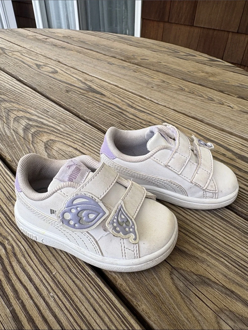 Puma Kids White & Lavender Butterfly Velcro Sneakers, 5